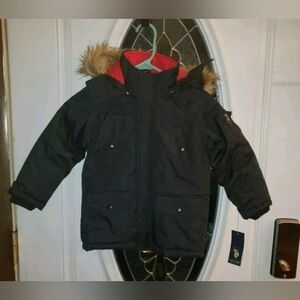 NWT USPA U.S. Polo Association Heavy Coat Black with Faux Fur Trim  Size 4